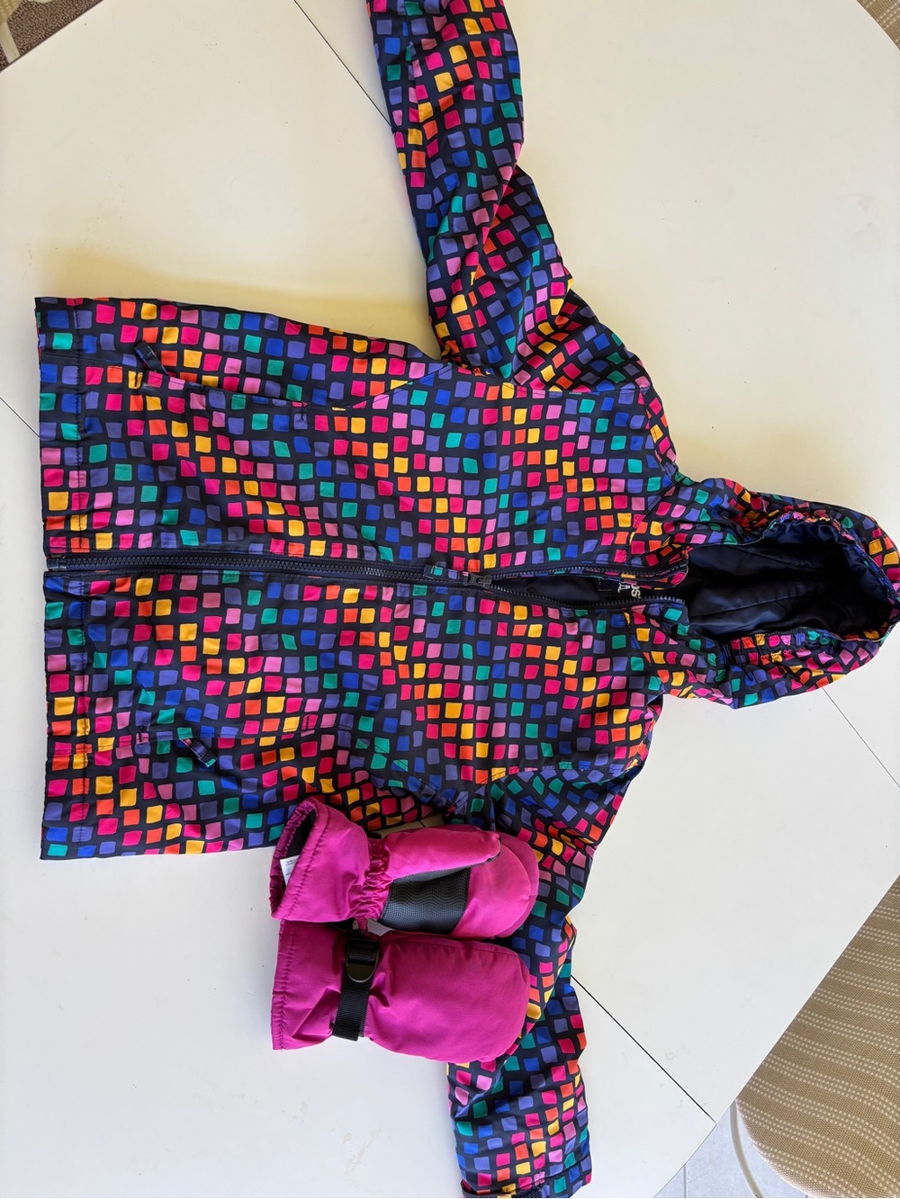 Lands End Colorful Mosaic Kids spring/fall  Jacket with Pink Mittens